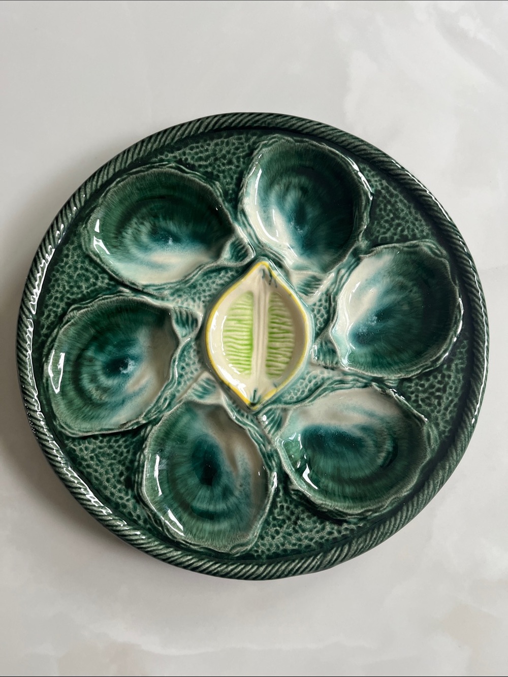 St Clรฉment, France French Majolica Oyster Plate. 1930. Trompe LโOeil.